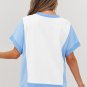 Sky Blue Color Block Exposed Seam Crew Neck T Shirt