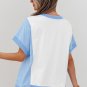Sky Blue Color Block Exposed Seam Crew Neck T Shirt