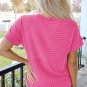 Bright Pink Plain Corded Knit Mock Neck T Shirt