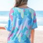 Sky Blue Bowknot Printed Waffle Crewneck Loose Short Sleeve Top