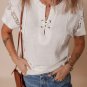 White Ribbed Texture Lace Patchwork Short Sleeve Top