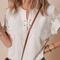 White Ribbed Texture Lace Patchwork Short Sleeve Top