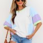 White Color Block Patchwork Half Sleeve Oversized T Shirt