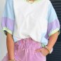 White Color Block Patchwork Half Sleeve Oversized T Shirt