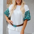 White Contrast Floral Puff Sleeve Oversized Top
