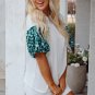 White Contrast Floral Puff Sleeve Oversized Top