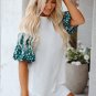 White Contrast Floral Puff Sleeve Oversized Top
