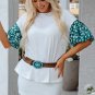 White Contrast Floral Puff Sleeve Oversized Top