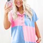 Myosotis Two Tone Half Buttons Collared T Shirt