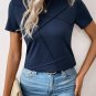 Dirty blue Solid Color Toothpick Stripe Round Neck T Shirt