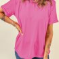 Sachet Pink Bright Casual Plain Crew Neck Tee