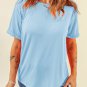 Light Blue Bright Casual Plain Crew Neck Tee