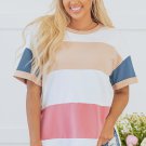Multicolour Colorblock Patchwork Side Split Tunic T Shirt