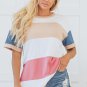 Multicolour Colorblock Patchwork Side Split Tunic T Shirt