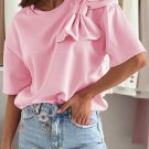 Pink Bow Applique Half Sleeve T Shirt