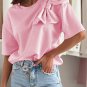 Pink Bow Applique Half Sleeve T Shirt