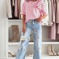 Pink Bow Applique Half Sleeve T Shirt