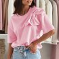 Pink Bow Applique Half Sleeve T Shirt