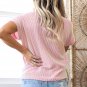 Pink Corded Knit Color Block Pocketed Crew Neck T Shirt