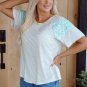 White Stripe Floral Insert Sleeves Contrast Round Neck Tee