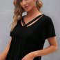 Black Crisscross V Neck Butterfly Sleeve T Shirt