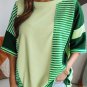Mint Green Striped Patchwork Textured Colorblock 3/4 Sleeve Knit Top