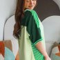 Mint Green Striped Patchwork Textured Colorblock 3/4 Sleeve Knit Top