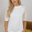 White Lace Crochet Short Sleeve Round Neck T Shirt