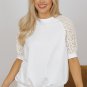 White Lace Crochet Short Sleeve Round Neck T Shirt