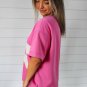 Sachet Pink Contrast Flower Drop Shoulder Loose T Shirt