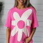 Sachet Pink Contrast Flower Drop Shoulder Loose T Shirt