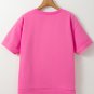Sachet Pink Contrast Flower Drop Shoulder Loose T Shirt
