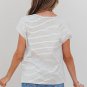 White Stripe Cap Sleeve Crew Neck Casual Tee with Chest Pocket
