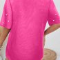 Bright Pink Pearl Beaded  Drop Shoulder Crewneck T Shirt