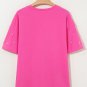 Bright Pink Pearl Beaded  Drop Shoulder Crewneck T Shirt