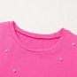 Bright Pink Pearl Beaded  Drop Shoulder Crewneck T Shirt