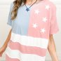 Pink Stars and Stripes Printed Crewneck Independence Day T Shirt