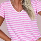 Bonbon Striped V Neck Ruffle Short Sleeve Top