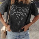 Black Floral Embroidered Mineral Wash Crew Neck T Shirt