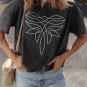 Black Floral Embroidered Mineral Wash Crew Neck T Shirt