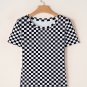 Black Checkered Ribbed Slim Fit Crew Neck T Shirt
