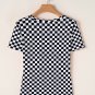 Black Checkered Ribbed Slim Fit Crew Neck T Shirt
