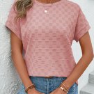 Apricot Pink Checkered Textured Round Neck T Shirt