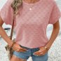 Apricot Pink Checkered Textured Round Neck T Shirt