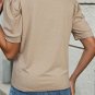 Parchment Solid Color Ruched Puff Sleeve T Shirt