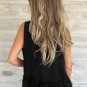 Black Sleeveless Buttoned Front Ruffle Hem Tunic Shirt