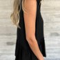 Black Sleeveless Buttoned Front Ruffle Hem Tunic Shirt
