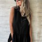 Black Sleeveless Buttoned Front Ruffle Hem Tunic Shirt