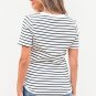 White Stripe Textured Short Sleeve Buttoned Henley Top