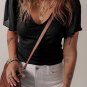 Black Mesh Ruffled Sleeve Slim Fit V Neck Top